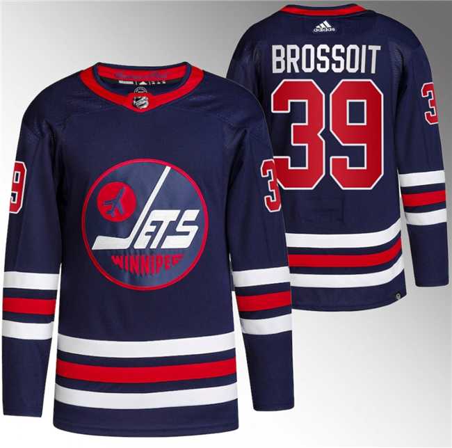 Men%27s Winnipeg Jets #39 Laurent Brossoit 2021-22 Navy Stitched Jersey